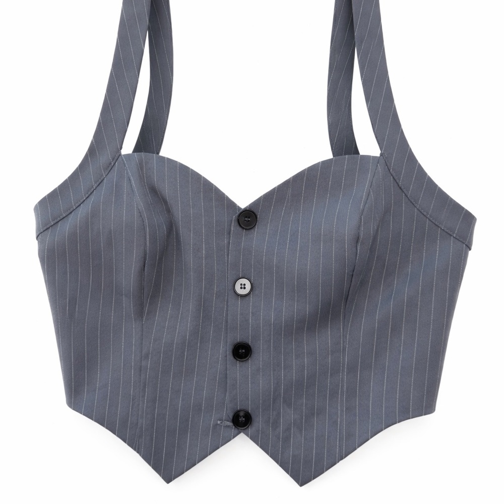 NWT! 🧡La Hearts Pacsun Gray Striped Bustier halter open back tie